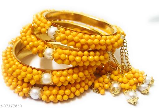Yellow Bracelet & Bangles 4 Pcs with Jhumki