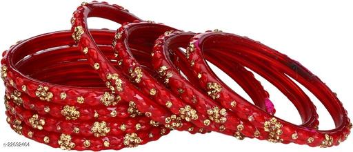 Afast Red Color Glass Ornamented Bridel Party Bangle Cum Kada Set Of Eight Decorative With Colorful Deads & Stone (With Safety Cum Gift Box)