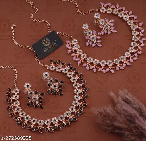 Rose-Gold-Plated-Necklace-set-with-Peach-color-Kundan