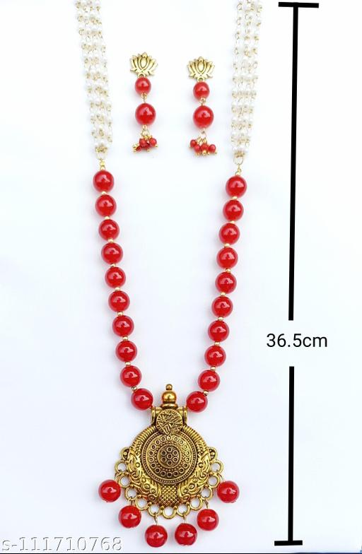 party-wear-golden-oxidesd-long-necklace-with-red-pearl-and-lahariya-moti-with-earring-for-wedding-and-party-for-girls-and-women