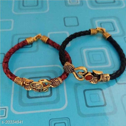 shiv Trishul Damru Rudraksh with Om trishul Kada leather bracelete Combo pack of 2