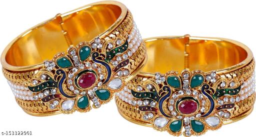 STYYLO FASHION Alloy Cubic Zirconia Gold-plated Cuff (Pack of 2)