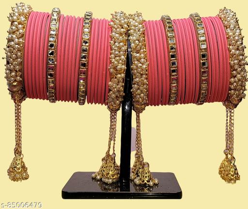 MAMTA’S CREATION Modern Traditional Beautiful colour of Rajasthani gajari color bridal metal pearl moti bangles bangle Design for Women & Girls Set of 44 Pc. lac lakh Bangles Bangle chuda kada