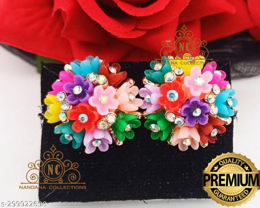 Multiflower Gold Plated Stone Dangler Earrings Chandbali Jhumki Jhumka Cz American Stones Earrings Hanging Earring Stud For Women Hair Claw For Women And Girls Daily wear Party wear