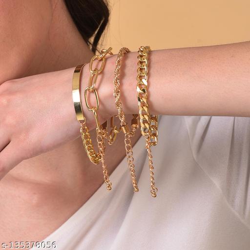 SOHI Women Set Of 4 Gold-Toned Gold-Plated Link Bracelet