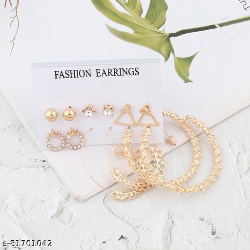 Helrdx Fashion Cross-Border Flower Earrings Set 6 Pairs Of Creative Retro Earrings Cubic Zirconia Alloy, Stone Drops & Danglers, Hoop Earrings & Studs