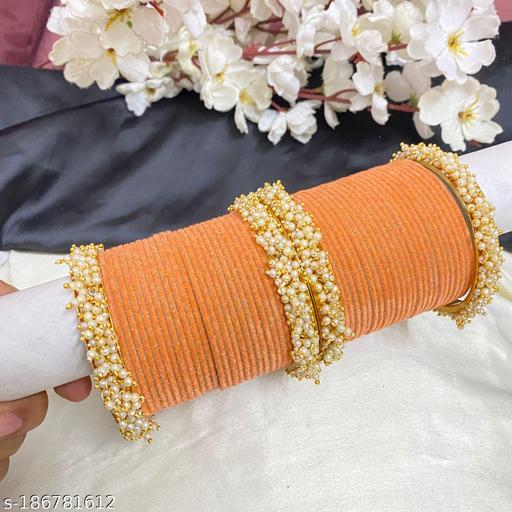 Velvet bangle with bajri bangles set
