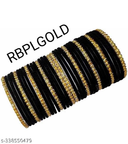 RBPLGOLD Presents 34 Black Velvet Glass Bangles and 12 Stone Sparking Gold Bangles