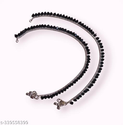 Black Crystal Payal Anklet For Girls and Women