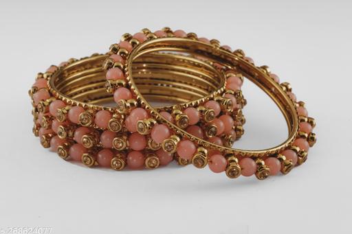 SOB Set of 4 Pearl & Cubic Diamond Studded Bangles for Women