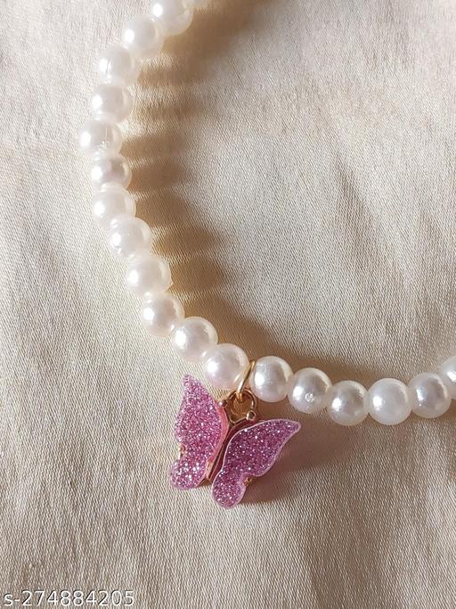 white beads with pink Butterfly 6mm