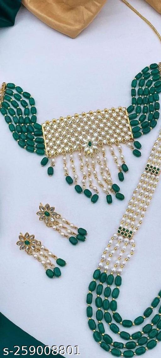 Combo-Of-Pearl-Long-Necklace-Chokar-With-Matching-Earring-Kundan-Work-Use-Colour-Stone-For-Girls-And-Women