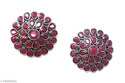 Isla Creation Stylish Designer Pink Color Stone German Silver Stud Earrings for Women/Girls(ER3136KG246P)