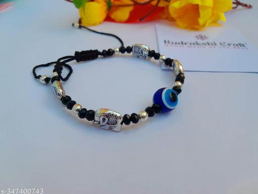 Black Thread Evil Eye Nazar Battu Anklet with Oxidised Silver Cute 4 Elephant Beads