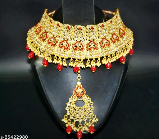 Artificial-Jewellery-Set-For-Women-Red-Pearl-Stone-Golden-Tone