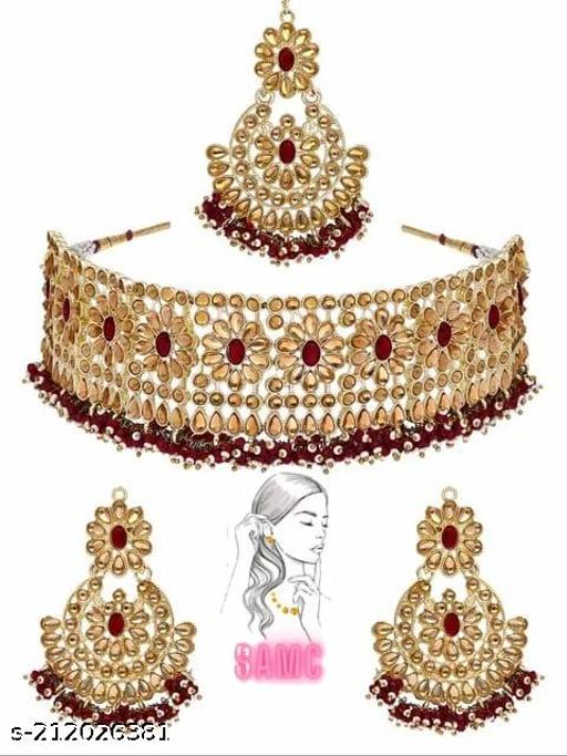 24k gold plated mirrar stylish necklace with earing & maangtikka