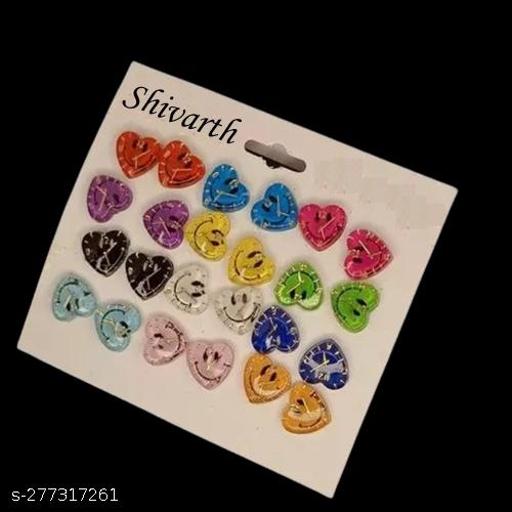 Shivarth Desings hart smile Ghadi Artificial Stud Earrings 12pairs Jewerrery Letest Printed Beads Shape Malticolor Light wight Earrings