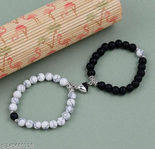 Pearl Stone Magnetic Couples Bracelets Broken Heart for Women Men Mutual Attraction Gifts Relationship Matching Friendship Stretch Bracelet for Him and Her