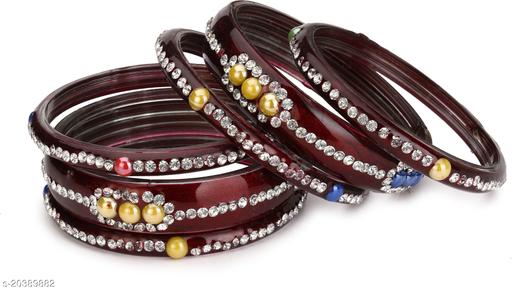 Afast Combo Party & Festivle Designer Ornamented With Colorful Beads And Figures Fancy Matching Glass Bangles & Kada Set Of Six Each With Safety Box