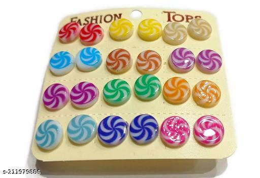 Girls Studs Earrings Dailywear Multicolor Pack of 12 different color