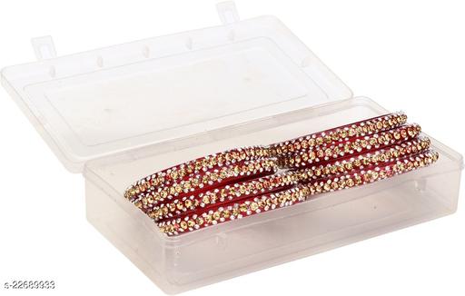 Afast Red Color Glass Ornamented Bridel Party Bangle Cum Kada Set Of Eight Decorative With Beads And Stone (With Safety Cum Gift Box)
