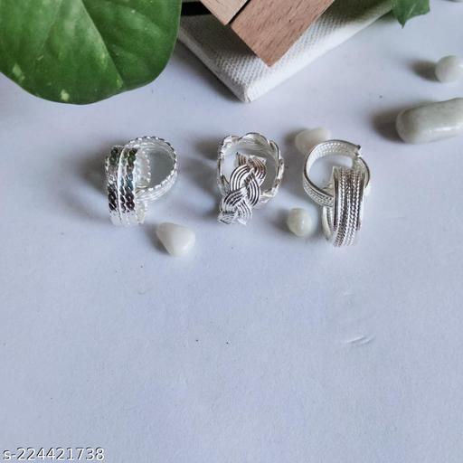 3 Pair Toe Band Toe Ring Chutki Bichiya for Women , Silver Polish
