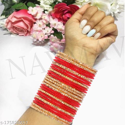 NAVMAV Chudi/Chudiyan Bridal Shimmery Twinkling Glittering Bracelet & Bangles for Beautifull and Tradiional look for Woman Karva chauth Special Kaanch ki Churiya ( Pack of 24 )