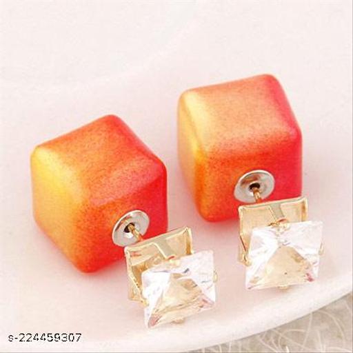 Occident Orange Diamond Decorated Square Shape Design Alloy Stud Earrings