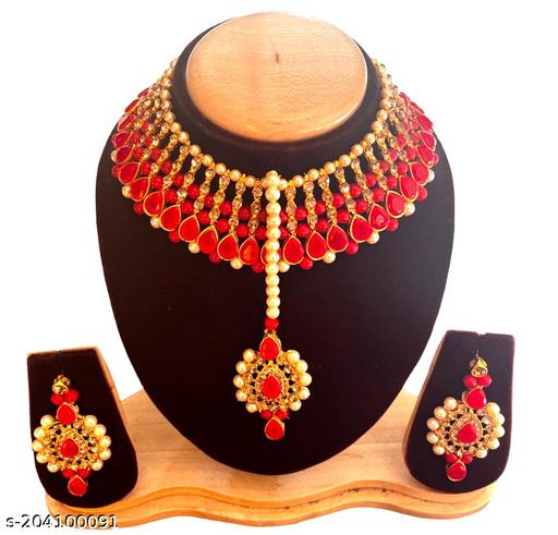 Print-Hearts-Polki-Heavy-Kundan-Bridal-Princess-Fancy-Pink-Jewellery-Sets-1-Neckalce,-1-Maangtika,-2-Earrings-for-Women-Girls-for-Haldi-Mehndi,-Baby-Shower--Red-Gold