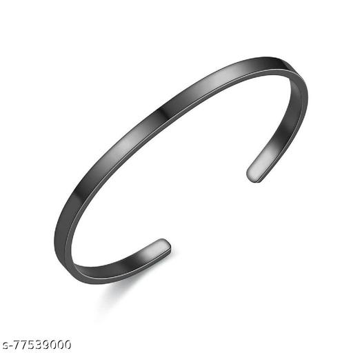 ZIVOM 5mm Matte Finish 316 Surgical Stainless Steel Black Free Size Cuff Kada Bangle Bracelet Unisex