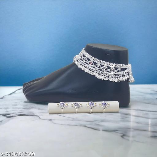 Golden Anklet With White Stone Studded Heavy Thick Chain Design Anklet | Payal For Women and Girls