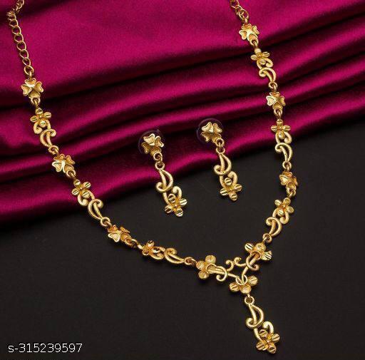 Attractive-Flower-Design-Gold-Plated-Necklace-With-Earrings-For-Women