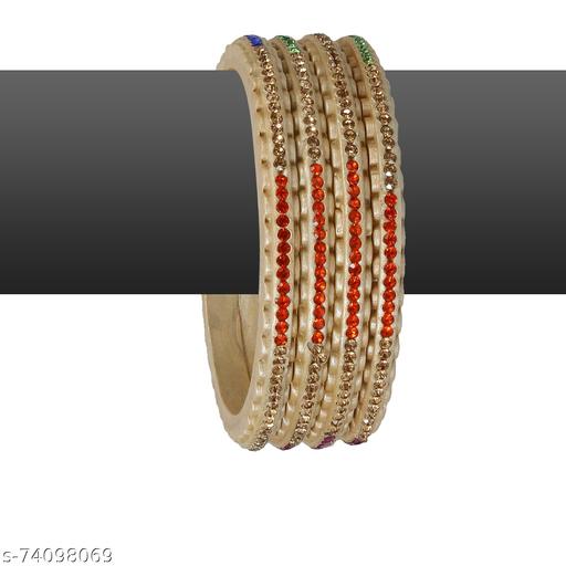 Joies Fashions Jaipuri Lac Bangles Set (Peach) (Pack of 4)
