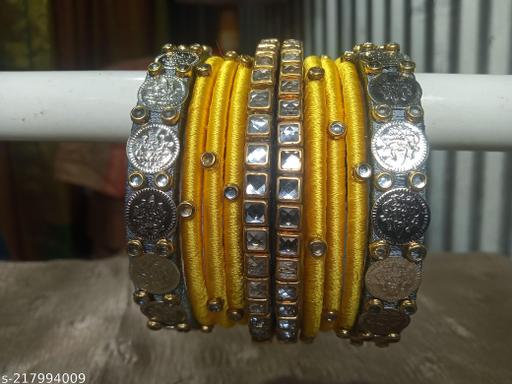 Silk thread Silver Lakshmi coin bangles