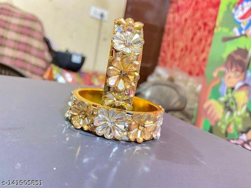 ONE PAIRS OF BRIDAL GOLDEN KANGAN SETS FOR WOMEN AND GIRLS KADA CHURI CHURA CHUDI CHUDA BANGEL BANGELS BANGELS BANGEL Bracelet & Bangles