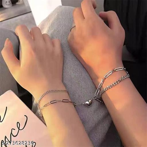 Magnetic Couples Bracelets for Women & Men Stainless Steel Heart Magnet Couple Bracelets Matching Bracelets for Love Couples (PACK OF 2 PIECES)