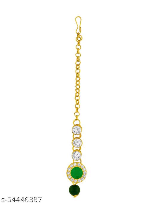 Spargz-Traditional-Alloy-Gold-Plated-Synthetic-Stone,-American-Diamond-&-Bead-Choker-Necklace-Maangtikka-Set-For-Women