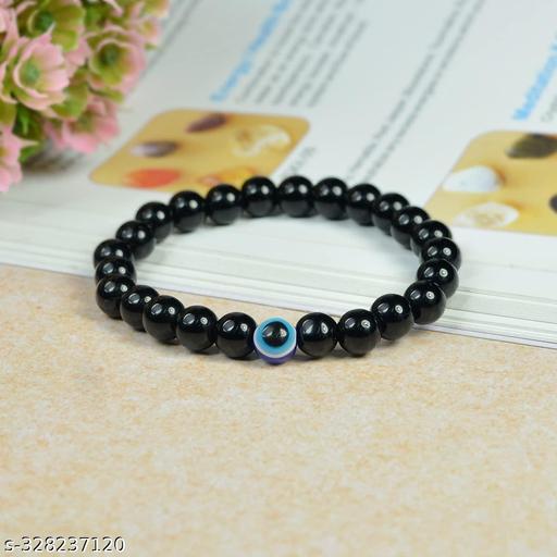 Navjai Unisex Black Tourmaline Evil Eye Bracelets Handmade 8MM Beads with 1 Evil eye Bracelets Jewellery (Nazar Battu) Nazariya Bracelets for Men & Women 1Pieces