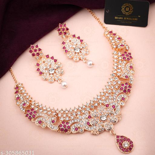 DREAM-FASHIONExclusive-Rose-gold-Necklace.-Material-Brass,American-Diamond,