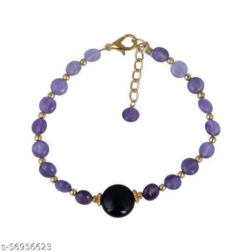 PearlzGallery Amethyst & Black Agate Beads 8 Inches Bracelet for Girls & Women