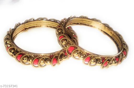 Latest Antique Red Moti Mehendi plated Set of 2 Bangles for Women and Girls
