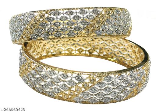 La Belleza Golden And Rhodium Plated Rhinestone Studded Bangle Kada For Girls And Women (2.10)