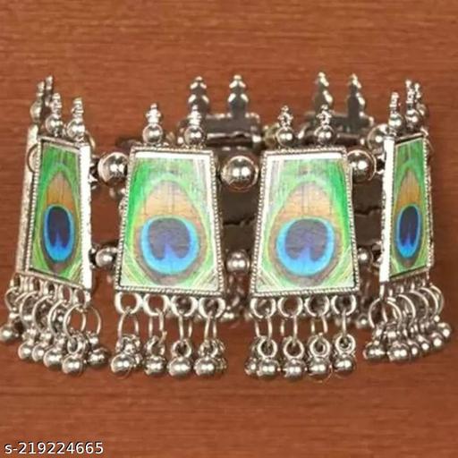 TRENDYCARE Fashion Peacock Work Oxidized Silver Adjustable Bracelet for Women/Girls