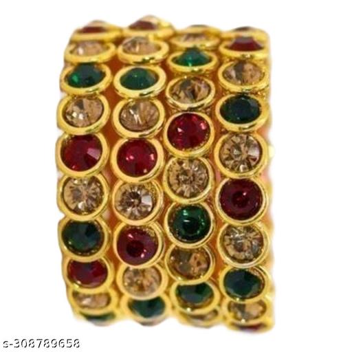 Non-Precious (Acrylic) Base, Artificial stone and ring pattern Worked Bangles For Women and Girls,(Multi), Pack of 4