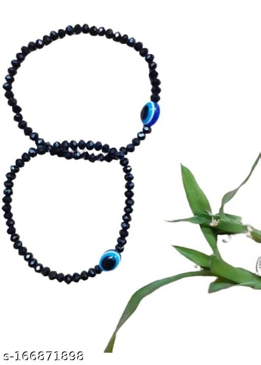 KLI Evil Eye Crystal Beads Stretchable Anklet / Bracelet Combo Pack Of 2