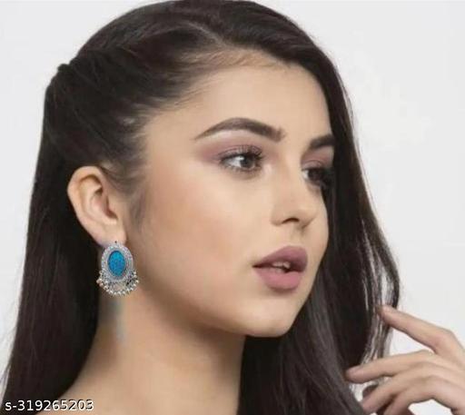 khushu oval oxi sky blue colour Silver Stud Jhumki Earrings For Women and Girl
