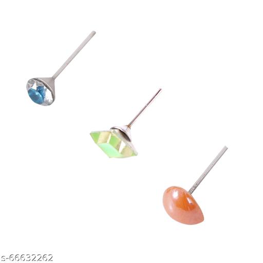 Honbon Multicolor small Crystal & Heart Shape & Multi Color Square Crystal Stud Earrings With Plastic Back for Girls and Women (Combo of 24 Pairs)