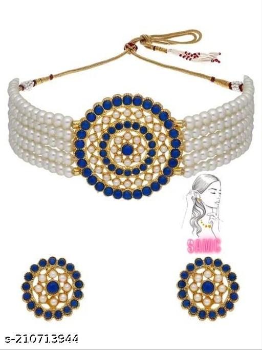 18k gold plated kundan round shape nekclace with pair off earring Jewellery Set