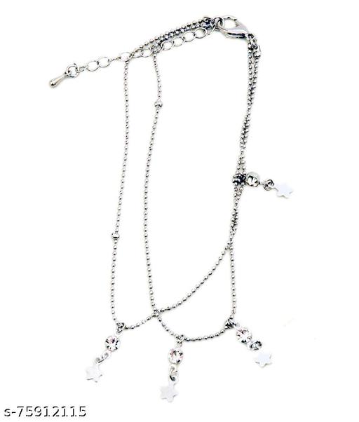 Payal for Women and Girls | Rhodium Colored Single Leg Adjustable Anklets for Fashion