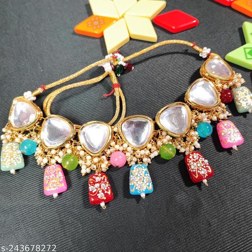 Level-up-point---Multicolored-Beads-Statement-Kundan-Choker-Necklace-and-Earring-&-For-Women